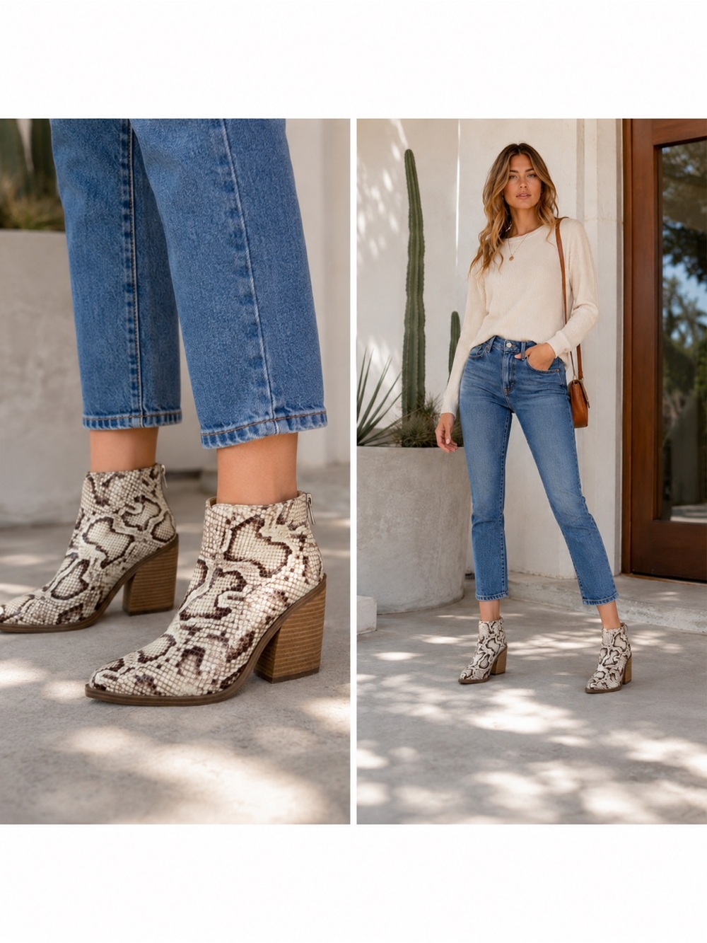 Vince camuto Ginsel snake print ankle boots animal print western leather cream